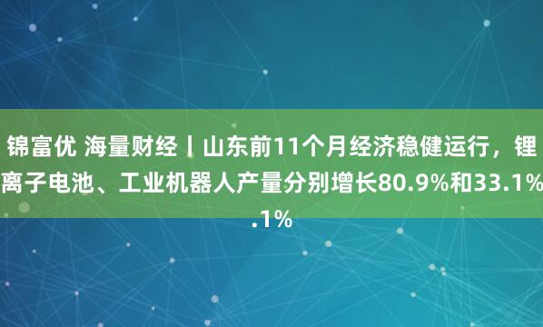 锦富优 海量财经丨山东前11个月经济稳健运行，锂离子电池、工业机器人产量分别增长80.9%和33.1%